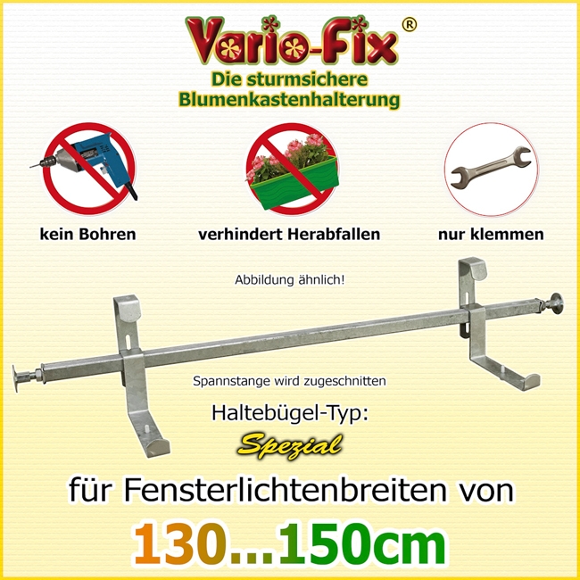 Vario-Fix Spezial Haltebügel für 15cm Blumenkasten mit 150cm Spannstange 